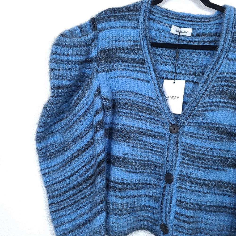NAADAM Space Dye Alpaca Blue Puff Sleeves Cardigan - Picture 8 of 15